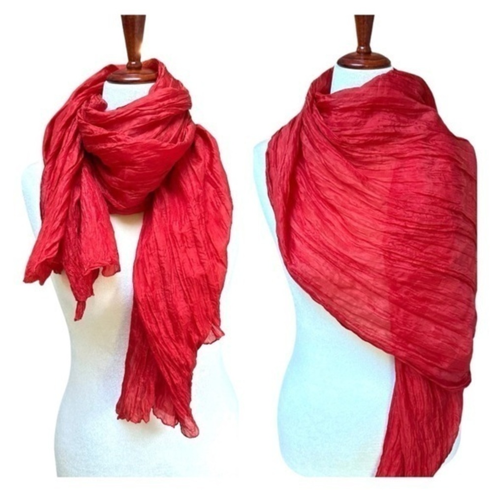 Red Lightweight Crinkle Scarf Wrap 27” X 60”
